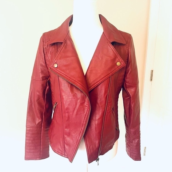 Love Tree Faux Leather Biker Jacket – Red Burgundy – Size Small - Picture 3 of 14